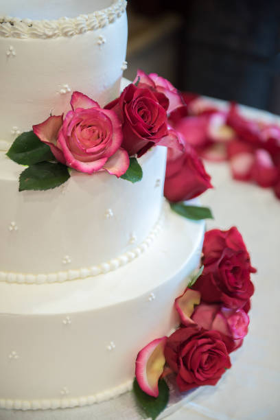 istock White wedding cake with floral decorations 1944436134