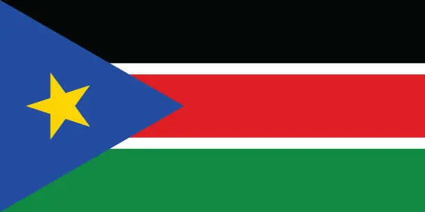 Vector illustration of Flag of South Sudan. Flag icon. Standard color. Standard size. A rectangular flag. Computer illustration. Digital illustration. Vector illustration.