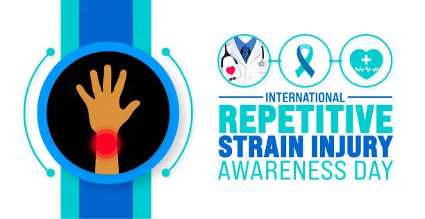 Vector illustration of February is international Repetitive Strain Injury Awareness Day background template. Holiday concept. use to background, banner, placard, card, and poster design template with text inscription