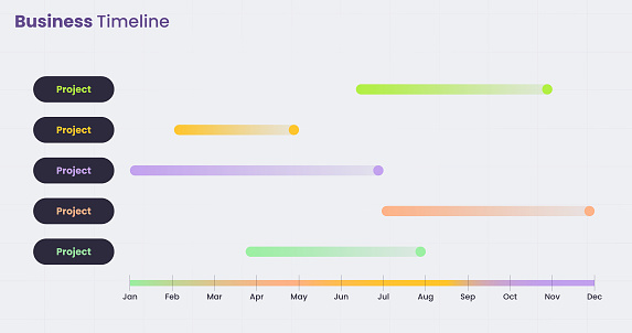 Infographic gantt chart template for one year business timeline concept