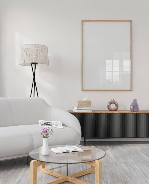 istock Mockup frame, poster empty close up in home design, modern interior design element mockup, 3d rendering. 1944493621