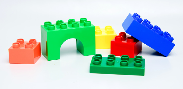 Parts of the multicolored constuction blocks. Children's development toy.