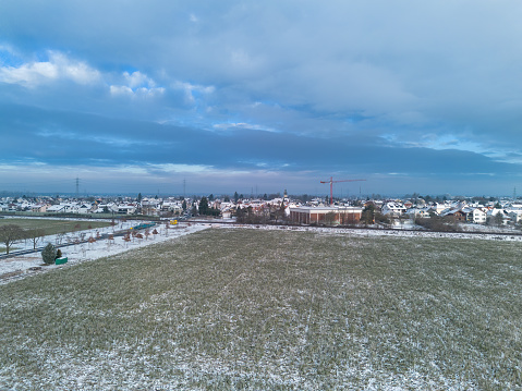 Weiterstadt Braunshardt taken from above in winter with snow