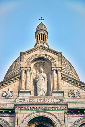 Majestic Architecture of the Historical Cathedral Basilica of Sacre-Coeur view from below