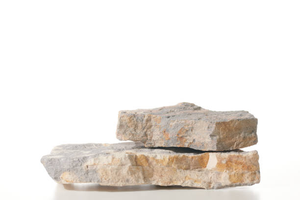 istock Flat stone pedestal on white background, textured template for mock-up, banner. Minimalism concept, empty podium display product, presentation scene 1944589206