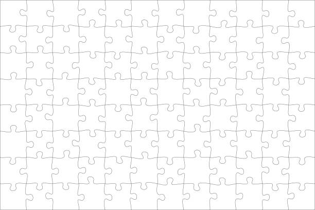 istock Puzzles grid template. Jigsaw puzzle pieces, thinking game and jigsaws detail frame design. Business assemble metaphor or puzzles game challenge vector. 1944612559