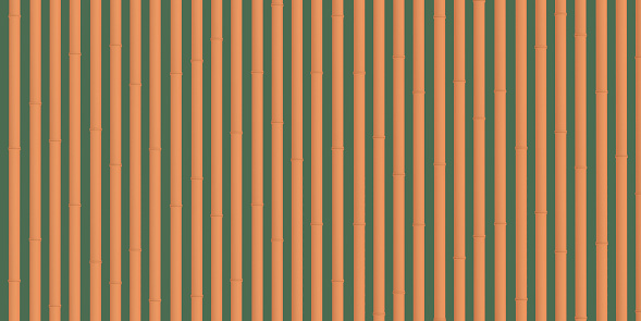 Vertical lines of bamboo sticks in a row on green background with copy space. Computer generated image photography.