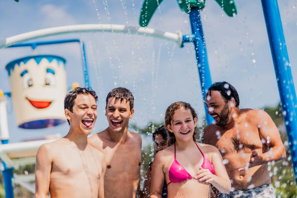 Family having fun at water park