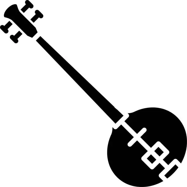 Vector illustration of Sitar solid and glyph vector illustration