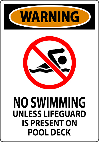 Danger Pool Sign No Swimming Unless Lifeguard Is Present On Pool Deck