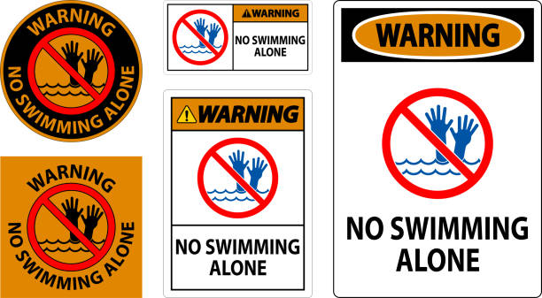 Pool Safety Sign Warning, No Swimming Alone Pool Safety Sign Warning, No Swimming Alone little grebe (tachybaptus ruficollis) stock illustrations