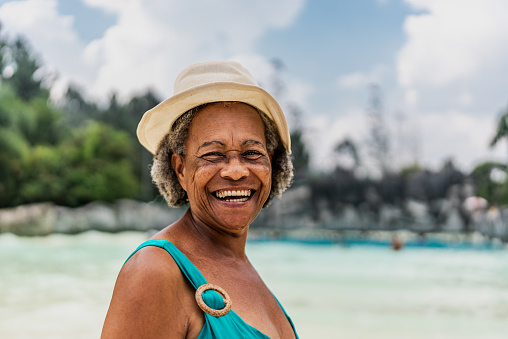 Portrait of a senior woman at water park