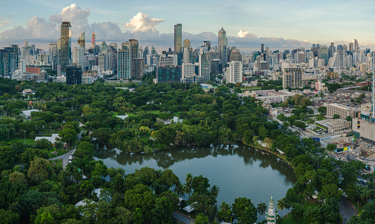 Bangkok cityscape  and Lumphini park visible from skybar