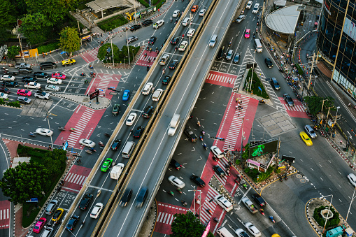Traffic on crowded  intersection in Bangkok city