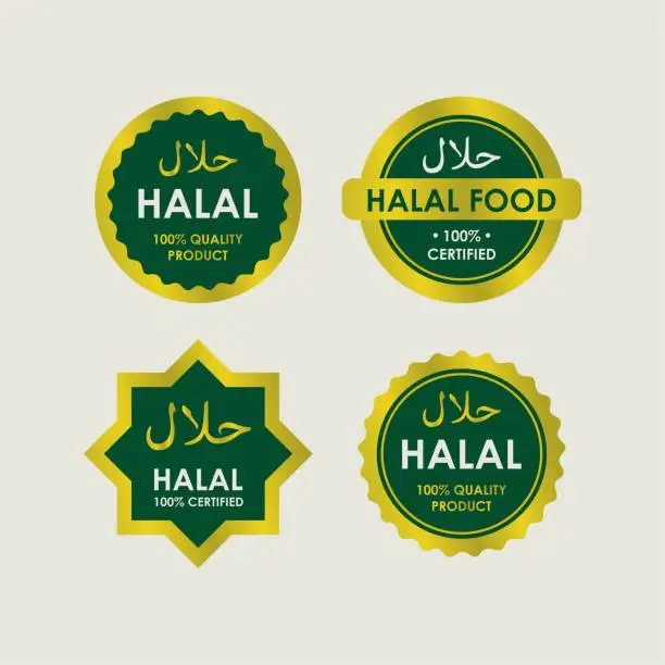 Vector illustration of Luxury Green and Gold Halal Label