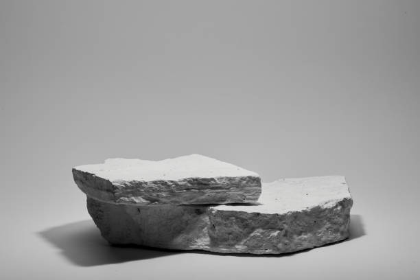 istock Flat stone pedestal, white template, banner background. Minimalism concept, empty podium display product, presentation scene 1944718625