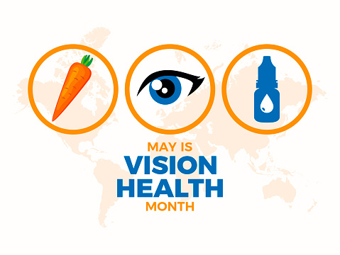 Human eye, carrot, eye drops bottle icon set vector. Healthy vision graphic design element. Template for background, banner, card. Important day