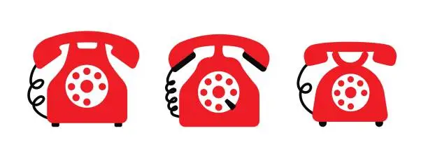 Vector illustration of Red old vintage retro telephone. Classic vintage phone