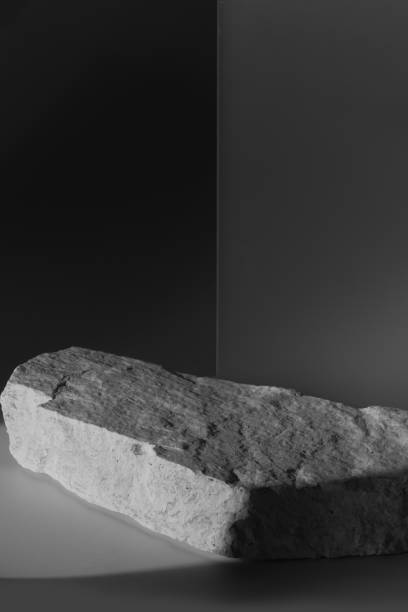 istock Flat stone pedestal, black and white template, banner background. Minimalism concept, empty podium display product, presentation scene 1944730758