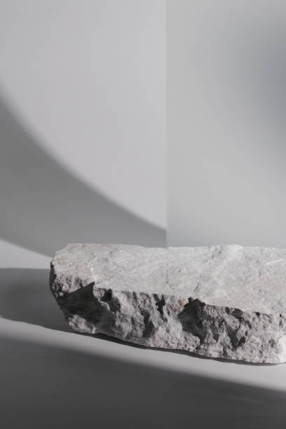 istock Flat stone pedestal, black and white template, banner background. Minimalism concept, empty podium display product, presentation scene 1944732309