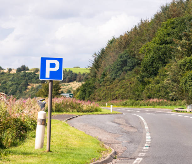 A P sign for a layby on a small country road in the Scottish Highlands.