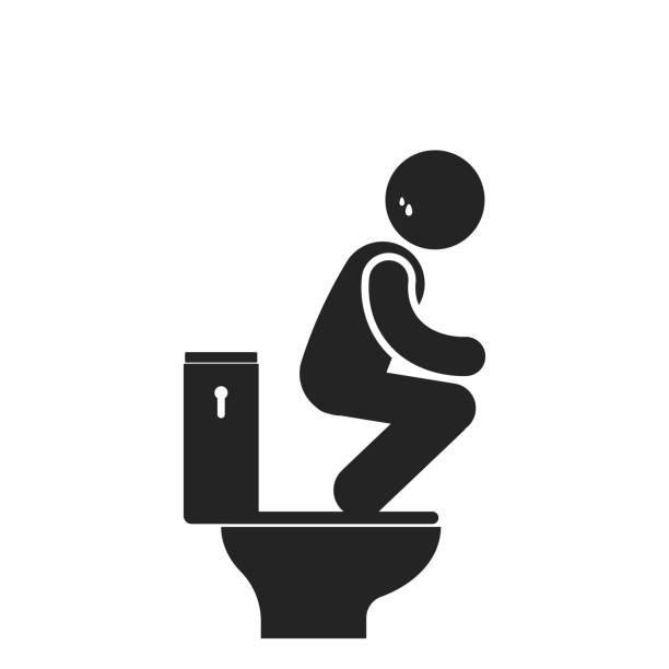 Isolated pictogram man sit or squat on top of toilet, for a bathroom restroom safety sign Isolated pictogram man sit or squat on top of toilet, for a bathroom restroom safety sign squat toilet stock illustrations