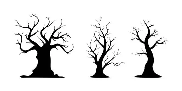 Vector illustration of silhouette of spooky halloween trees collection