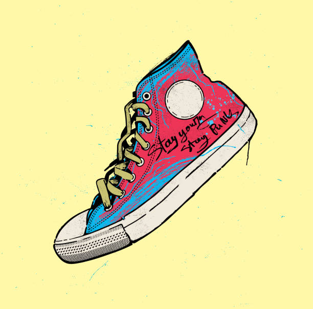 illustrazioni stock, clip art, cartoni animati e icone di tendenza di punk rock sneaker pop art - scarpe di tela