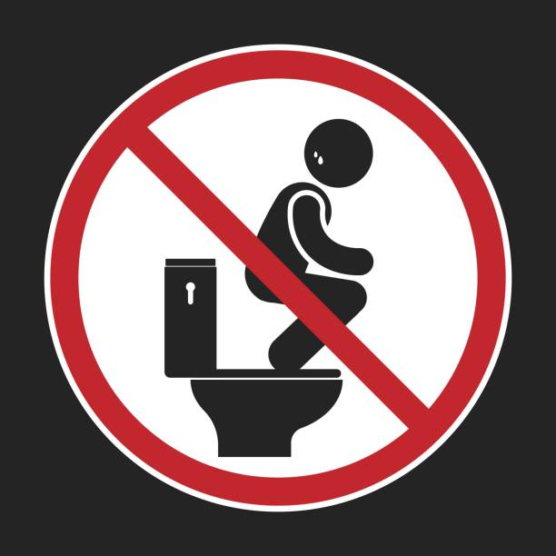 Printable label design prohibition sign of do not sit or squat on top of toilet, a bathroom restroom safety sign with red round prohibited sign Printable label design prohibition sign of do not sit or squat on top of toilet, a bathroom restroom safety sign with red round prohibited sign squat toilet stock illustrations