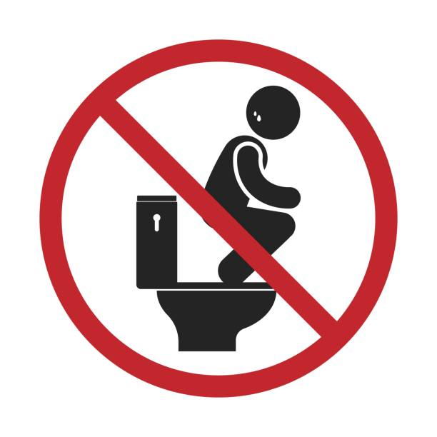 Isolated pictogram prohibition sign of do not sit or squat on top of toilet, a bathroom restroom safety sign with red round prohibited sign Isolated pictogram prohibition sign of do not sit or squat on top of toilet, a bathroom restroom safety sign with red round prohibited sign squat toilet stock illustrations