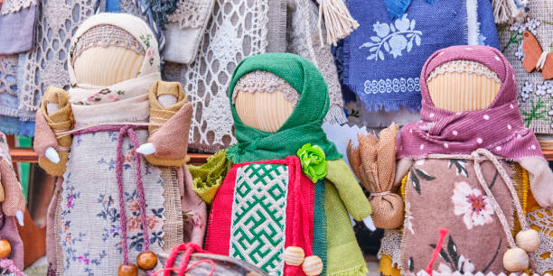 istock Little slavic folk rag dolls - amulets, closeup. 1944787660