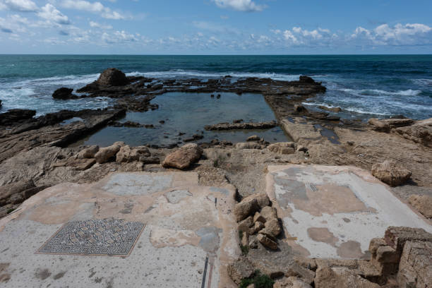 shoreline of caesarea maritima national park, caesarea, israel - herod-the-great fotografías e imágenes de stock