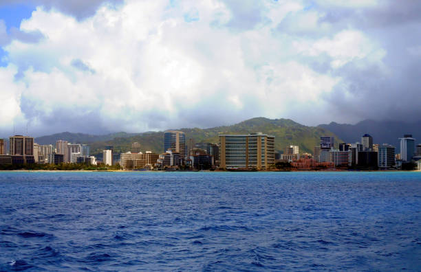 City of Honolulu Hawaii island of Oahu off shore view