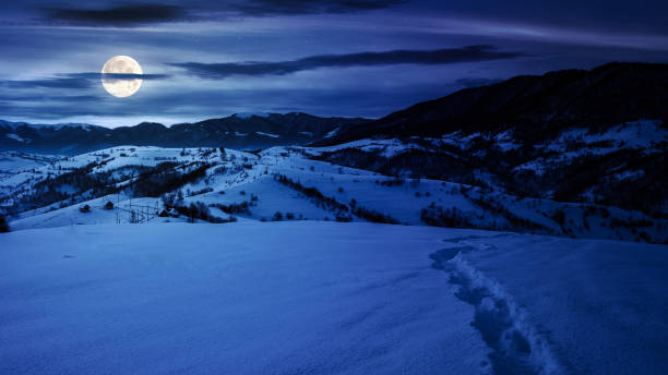 istock mountainous winter landscape at night 1944800200