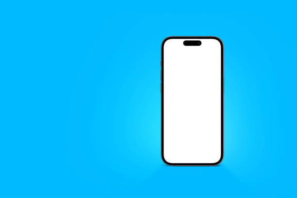 istock Smartphone mockup on blue background, concept. Advertising and online marketing, creative idea. Application and installation. Application and website advertising 1944826338