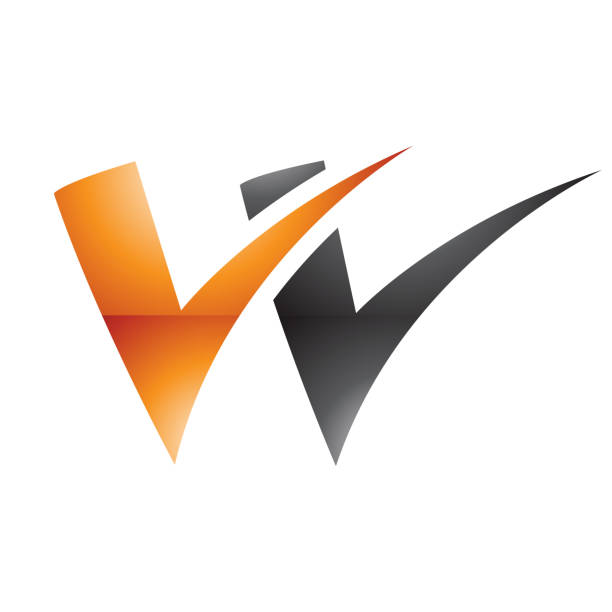 istock Orange and Black Glossy Tick Shaped Letter W Icon 1944830189