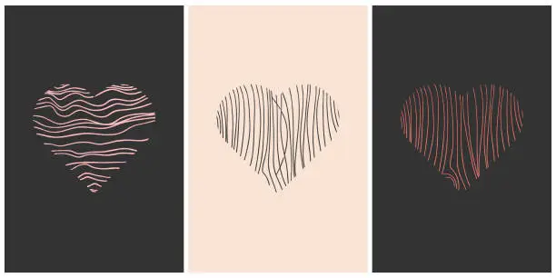 Vector illustration of Set of Valentines day trendy contemporary abstract creative minimalist hand draw posters decoration, postcard,brochure