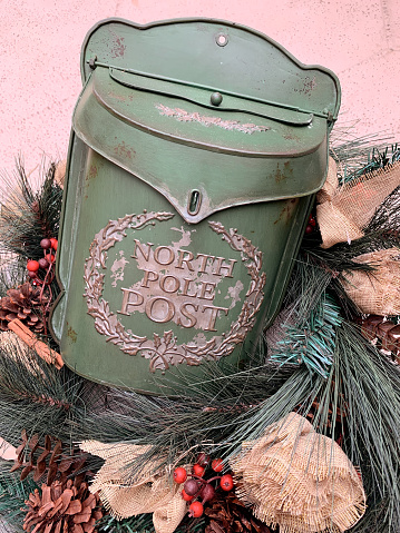 Rustic Green Christmas Mailbox that says 