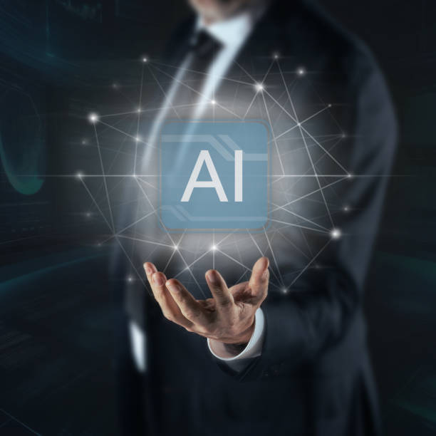 istock Man using Artificial Intelligence. Enter prompt for generate with AI. Futuristic technology concept. 1944863186