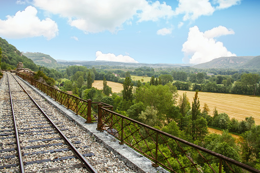 Panorama of tourist railroads and landscape near Martel