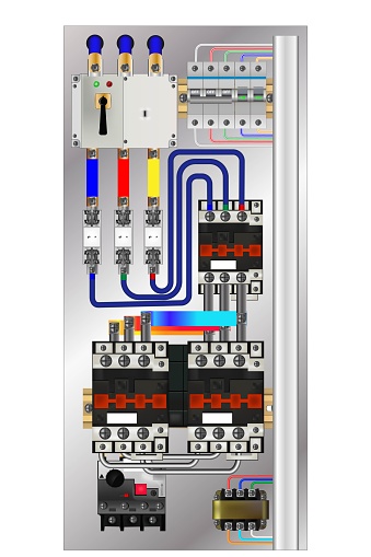 Control Panel. Production control panel and control with magnetic contactors. Vector graphics