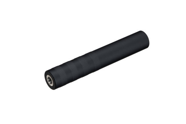 istock Black silencer for weapons. Suppressor that is at the end of an assault rifle. Isolate on a white background. 1944935638