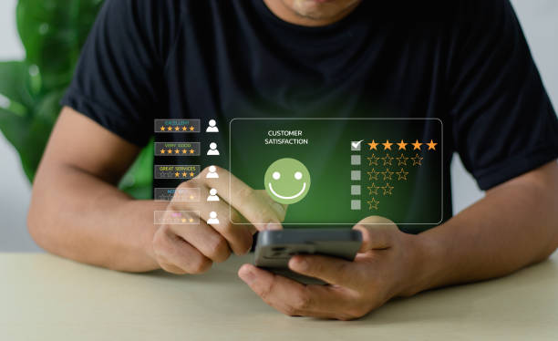 istock User give rating to service experience on online application, Customer review satisfaction feedback survey concept, Customer can evaluate quality of service leading to reputation ranking of business 1944942020