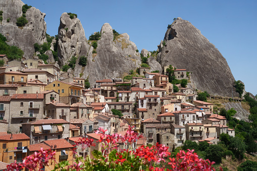 View of Castelmezzano, historic town in Potenza province, Basilicata, Italy
