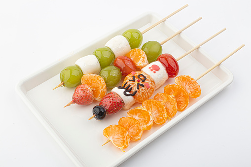 Tanghulu, a fruit skewer Korean snack candy coated with sugar syrup