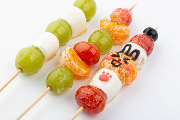 Tanghulu, a fruit skewer Korean snack candy coated with sugar syrup