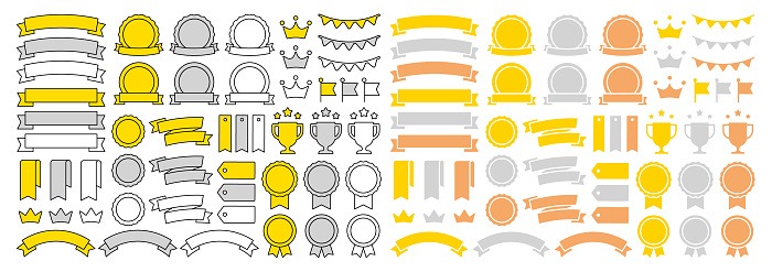 Ribbon and award decorative icon set vector illustration