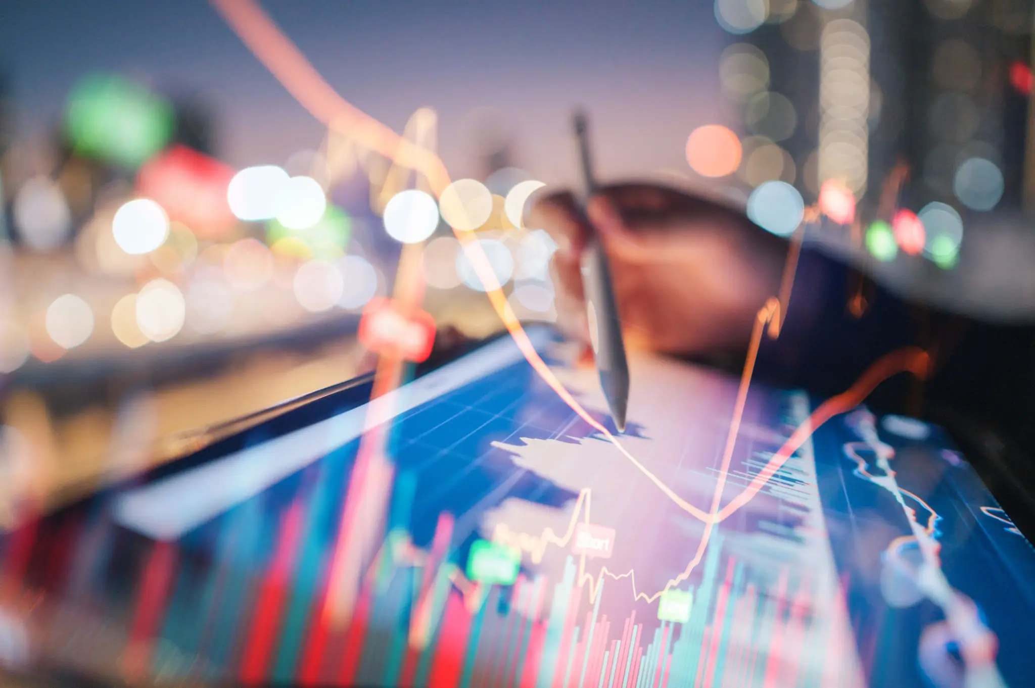 Close-up asian Business financial advisor analytic with robotsystem volume trade and indicator Automatic trading