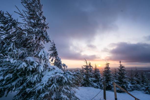 istock the sun sets behind snow covered trees in a mountainous area 1944992017