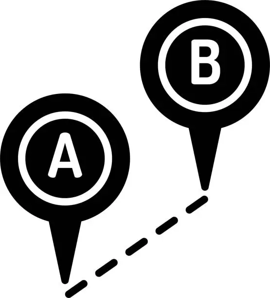 Vector illustration of A to B solid and glyph vector illustration